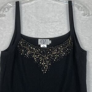 Variations Womens XL Fairy Black Beaded Ribbed Tank Top Shirt Whimsigoth 90s